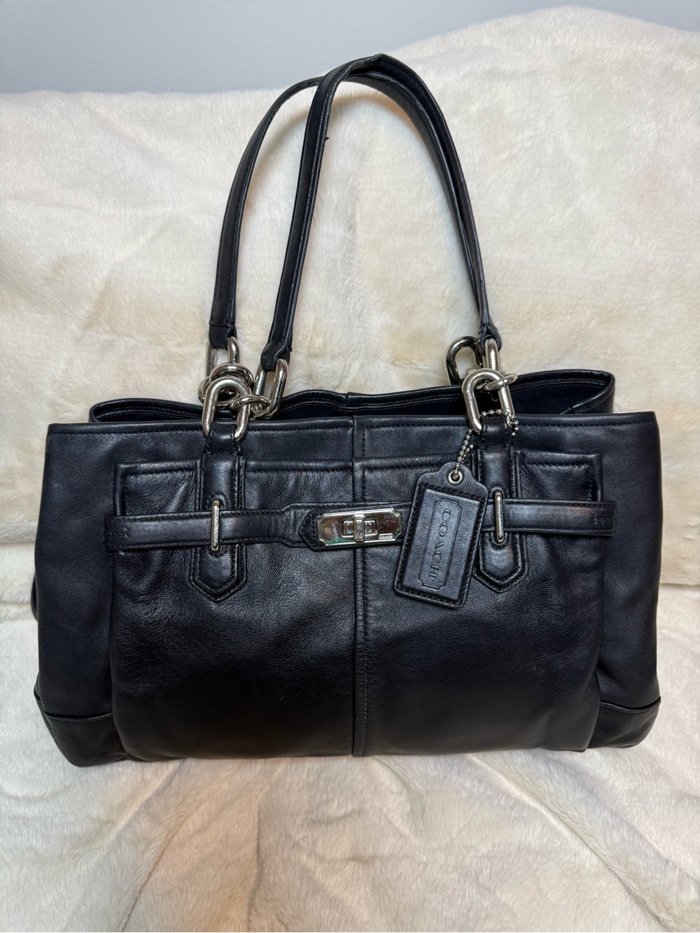 Coach Chelsea Black Leather Jayden Turnlock Carryall